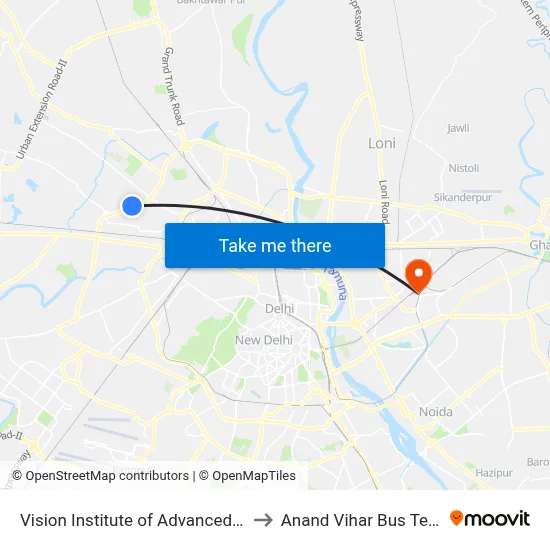 Vision Institute of Advanced Studies to Anand Vihar Bus Terminal map