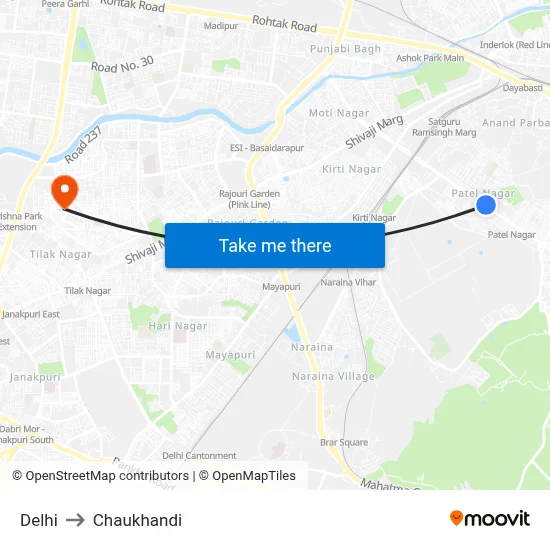 Delhi to Chaukhandi map