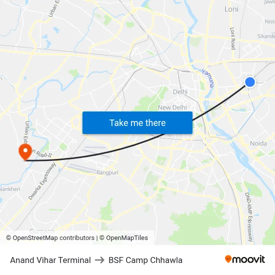 Anand Vihar Terminal to BSF Camp Chhawla map