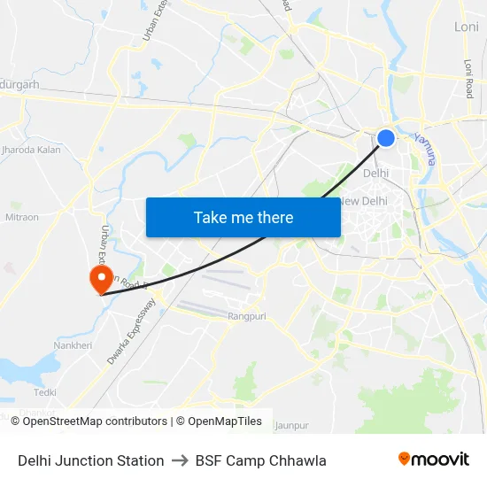 Delhi Junction Station to BSF Camp Chhawla map