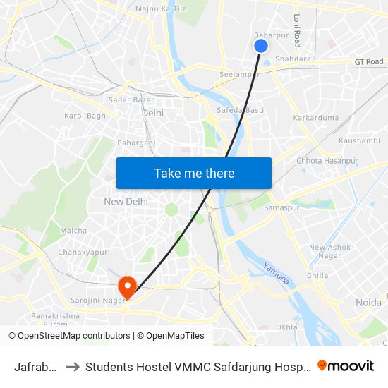 Jafrabad to Students Hostel VMMC Safdarjung Hospital map