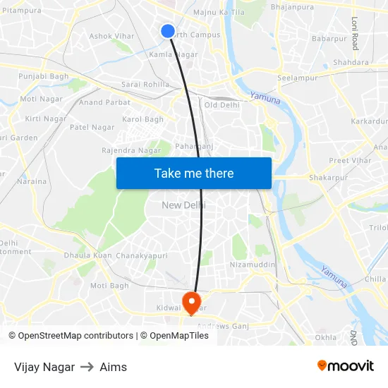 Vijay Nagar to Aims map