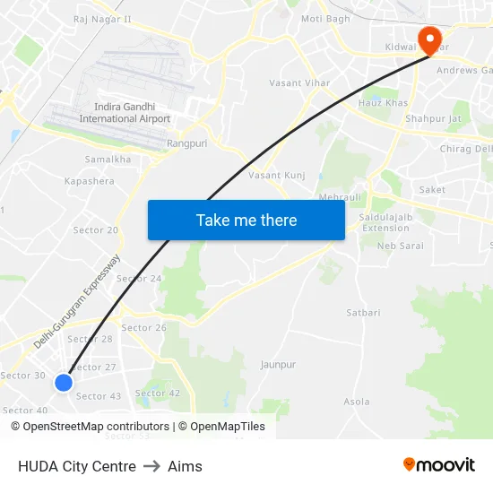 HUDA City Centre to Aims map