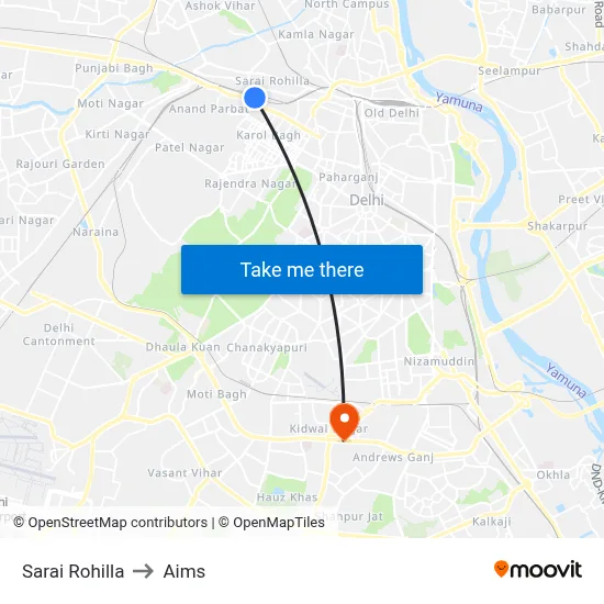 Sarai Rohilla to Aims map