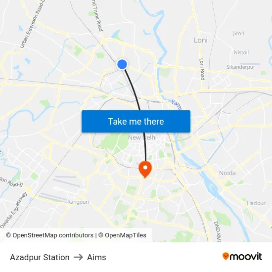 Azadpur Station to Aims map