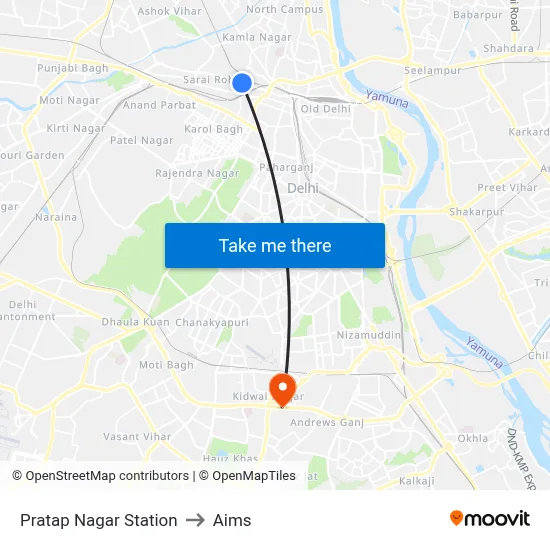 Pratap Nagar Station to Aims map