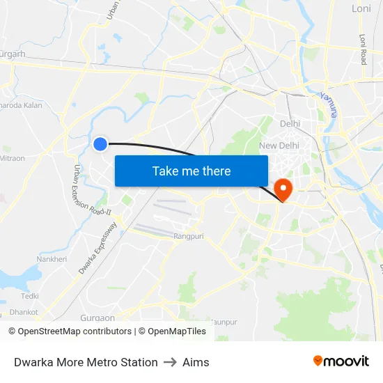 Dwarka More Metro Station to Aims map