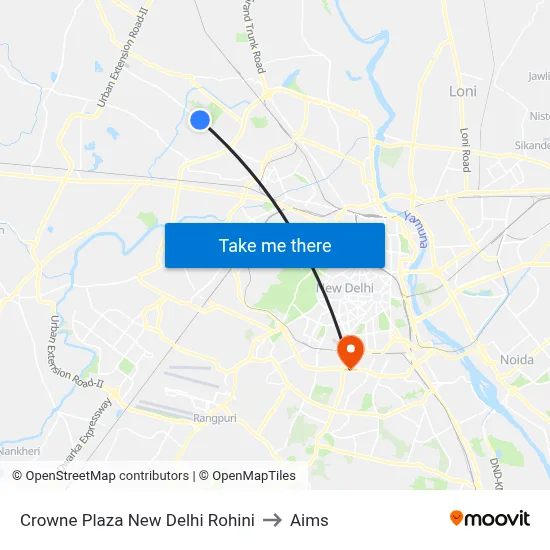 Crowne Plaza New Delhi Rohini to Aims map