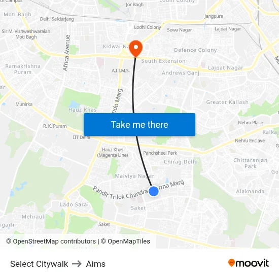 Select Citywalk to Aims map