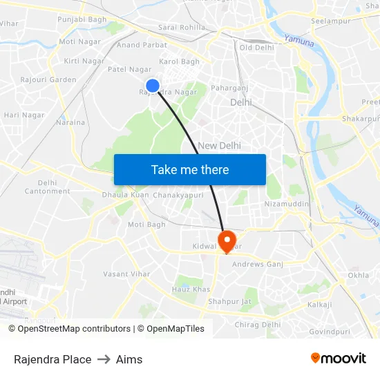Rajendra Place to Aims map