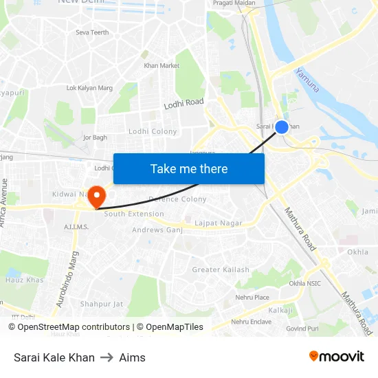 Sarai Kale Khan to Aims map