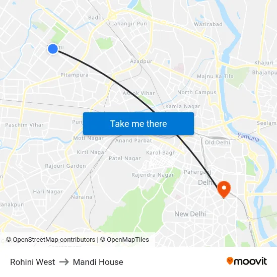 Rohini West to Mandi House map