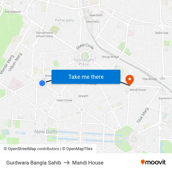 Gurdwara Bangla Sahib to Mandi House map