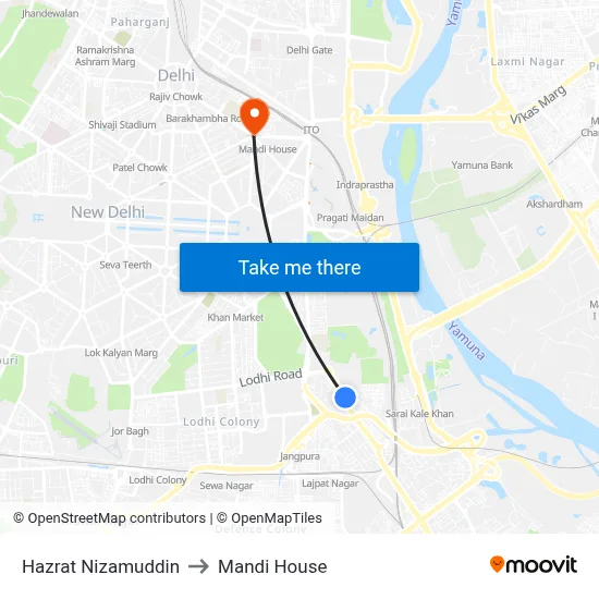 Hazrat Nizamuddin to Mandi House map
