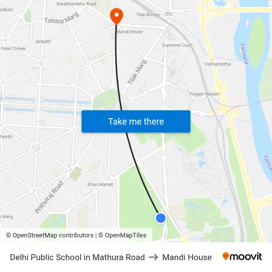 Delhi Public School in Mathura Road, Dr. Zakir Hussain Marg, Delhi Golf Club, Golf Links, New Delhi to Mandi House map