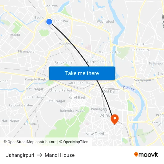 Jahangirpuri to Mandi House map
