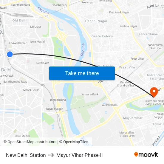 New Delhi Station to Mayur Vihar Phase-II map