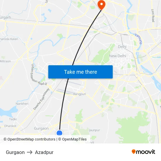 Gurgaon to Azadpur map