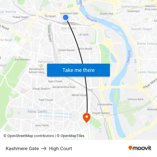 Kashmere Gate to High Court map
