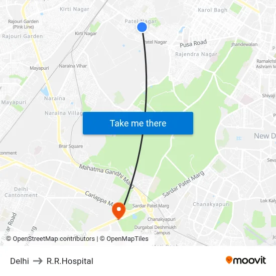 Delhi to R.R.Hospital map