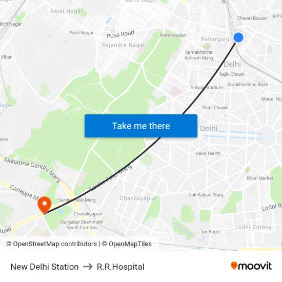 New Delhi Station to R.R.Hospital map
