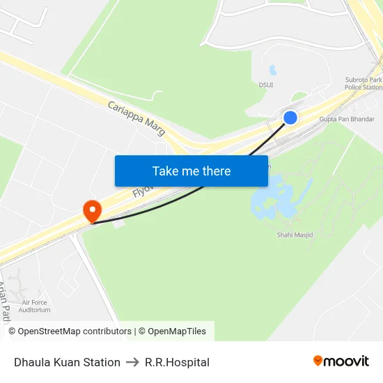 Dhaula Kuan Station to R.R.Hospital map