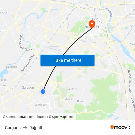 Gurgaon to Rajpath map