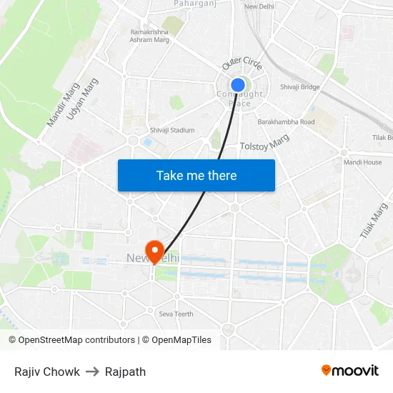 Rajiv Chowk to Rajpath map