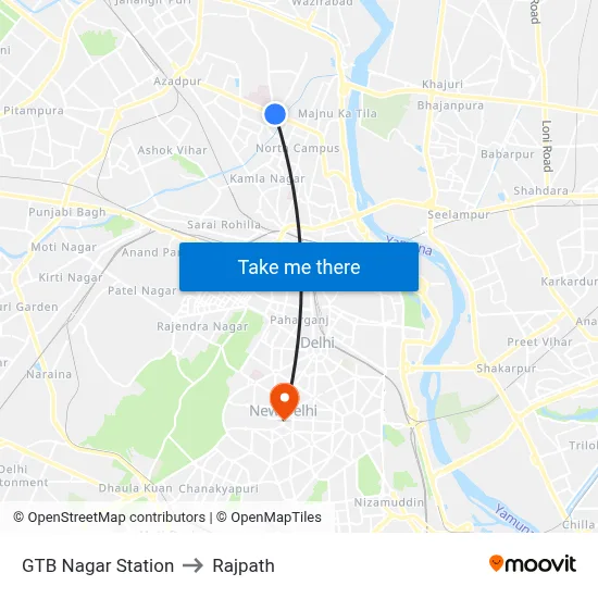 GTB Nagar Station to Rajpath map