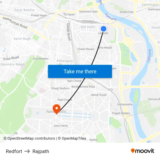 Redfort to Rajpath map