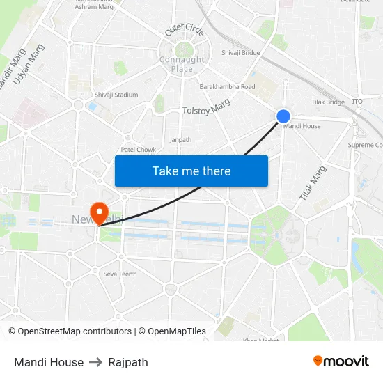 Mandi House to Rajpath map
