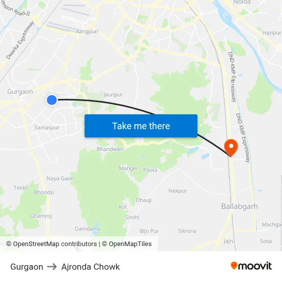 Gurgaon to Ajronda Chowk map