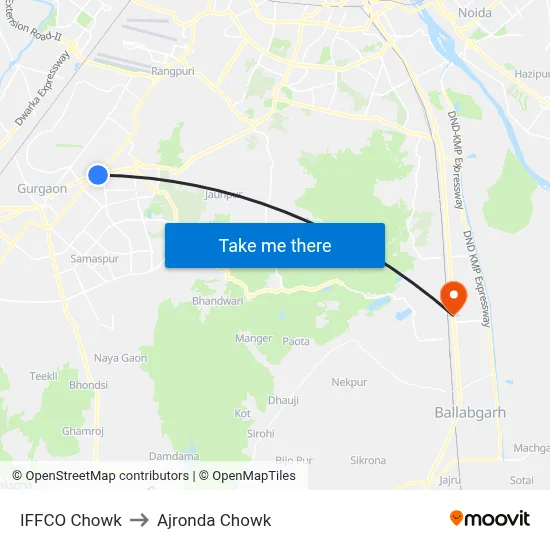 IFFCO Chowk to Ajronda Chowk map