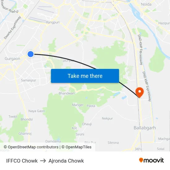 IFFCO Chowk to Ajronda Chowk map