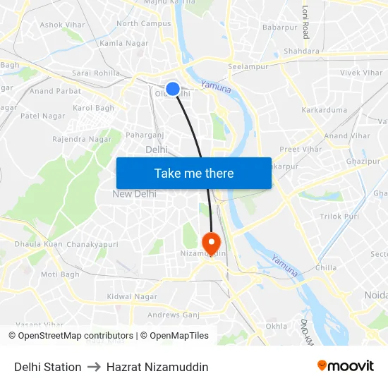 Delhi Station to Hazrat Nizamuddin map