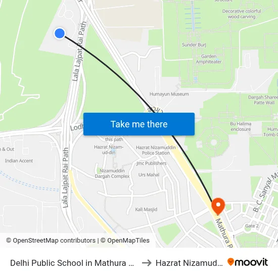Delhi Public School in Mathura Road, Dr. Zakir Hussain Marg, Delhi Golf Club, Golf Links, New Delhi to Hazrat Nizamuddin map