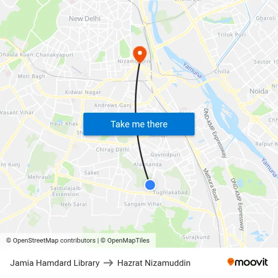 Jamia Hamdard Library to Hazrat Nizamuddin map