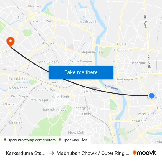 Karkarduma Station to Madhuban Chowk / Outer Ring Road map