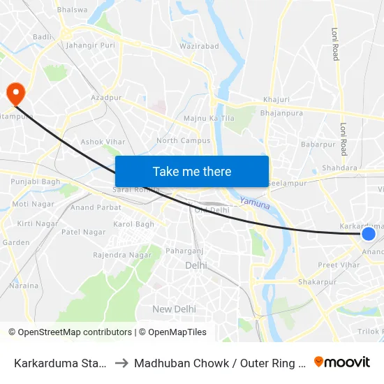 Karkarduma Station to Madhuban Chowk / Outer Ring Road map
