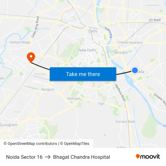 Noida Sector 16 to Bhagat Chandra Hospital map