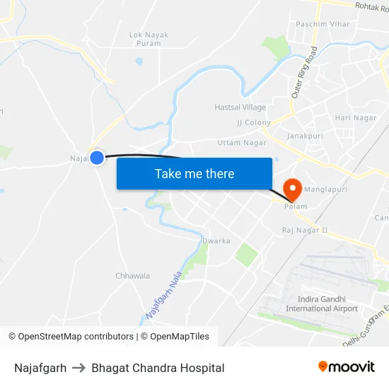 Najafgarh to Bhagat Chandra Hospital map