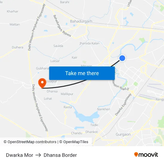 Dwarka Mor to Dhansa Border map