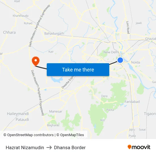 Hazrat Nizamudin to Dhansa Border map