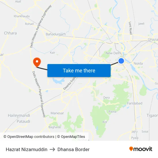 Hazrat Nizamuddin to Dhansa Border map