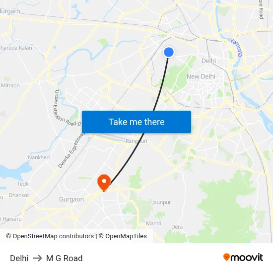 Delhi to M G Road map