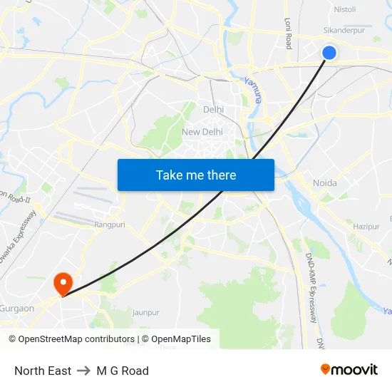 North East to M G Road map