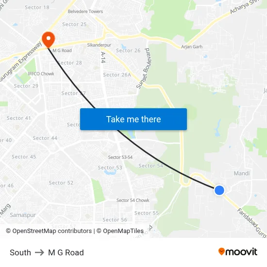South to M G Road map