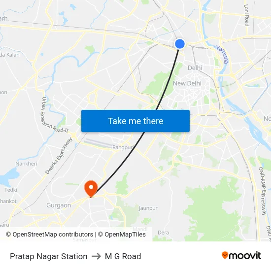 Pratap Nagar Station to M G Road map
