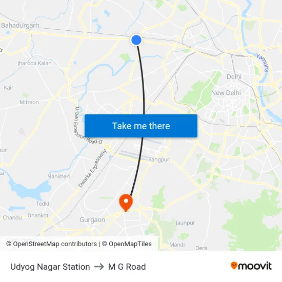 Udyog Nagar Station to M G Road map