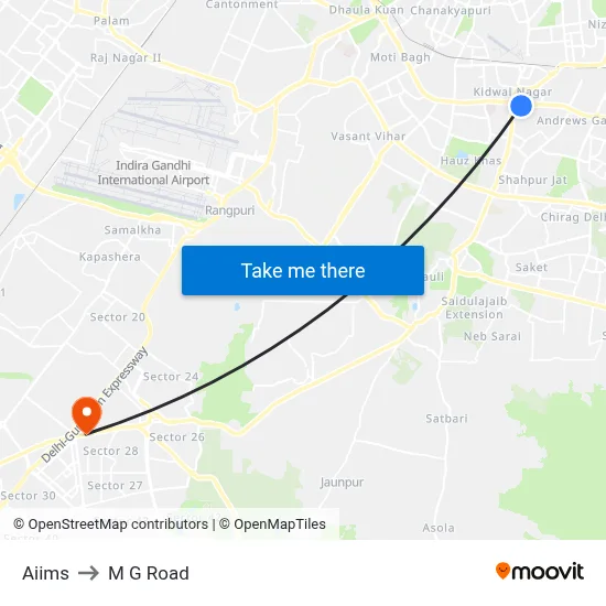 Aiims to M G Road map